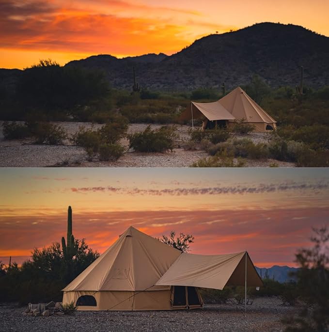 WHITEDUCK 10 Person 3 Season Tent Awning - Brown Cotton Canvas - Rectangular - Free Standing - Water Resistant - Perfect for Camping & Hiking