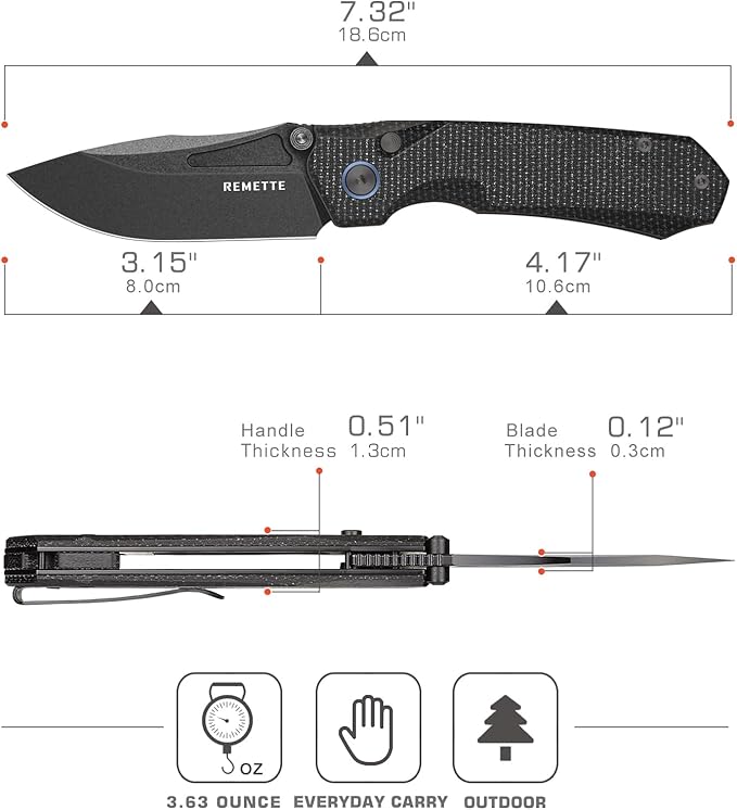 Pocket Knife Rockable Design Button Lock Rhino 0315, EDC Pocket Knife for Men, 14C28N Blade Folding Knife, Durable Micarta Handle with Pocket Clip, Sharp Hunting Camping Knives