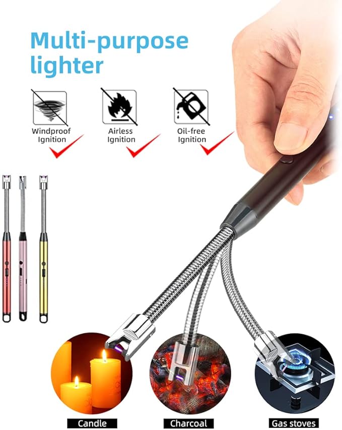3 Pack Candle Lighter,Arc Lighter with USB Charging,Flameless Windproof,LED Battery Display,Safety Switch,Rotate 360 Degrees,for Aromatherapy,Candles,BBQ,Camping. (Pink&Red&Gold)