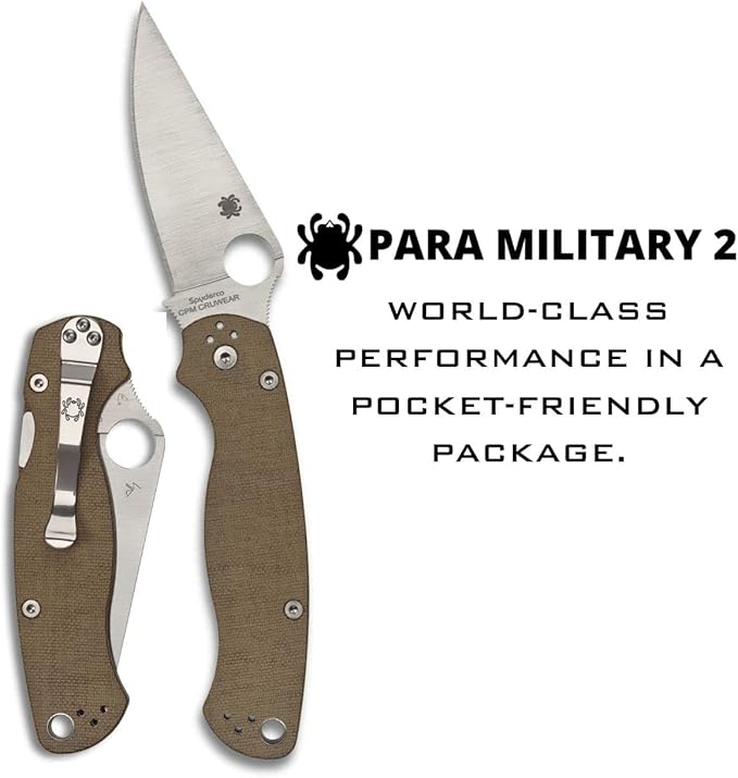 Spyderco Para Military 2 Signature Knife with 3.47" CPM Cru-Wear Steel Blade and Premium Micarta Handle - PlainEdge - C81MPCW2
