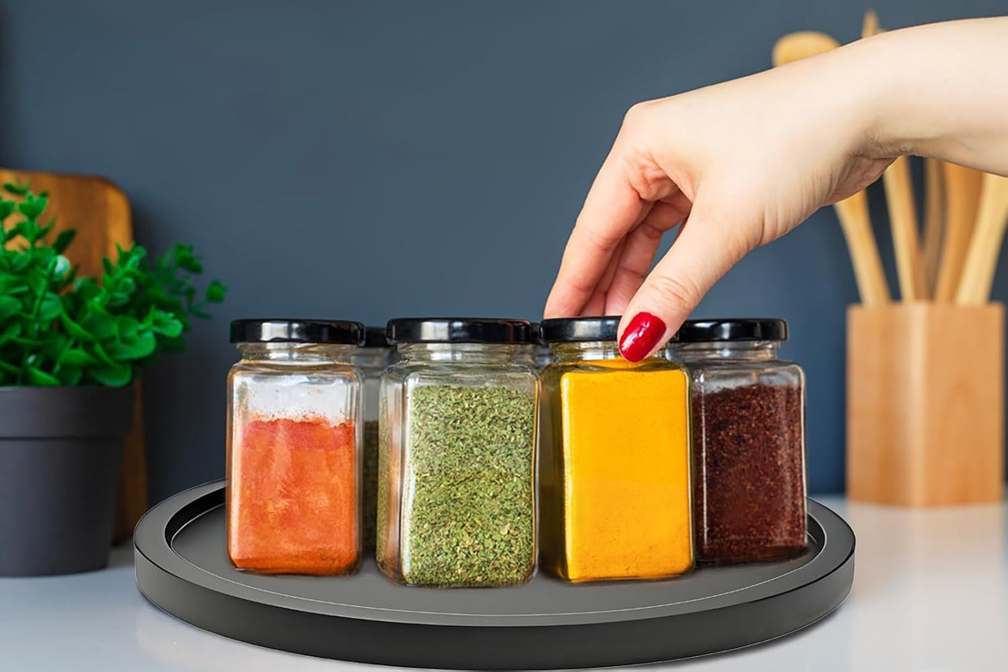 14" Black Bamboo Lazy Susan Organizer Kitchen Turntable for Cabinet Pantry Table Organization