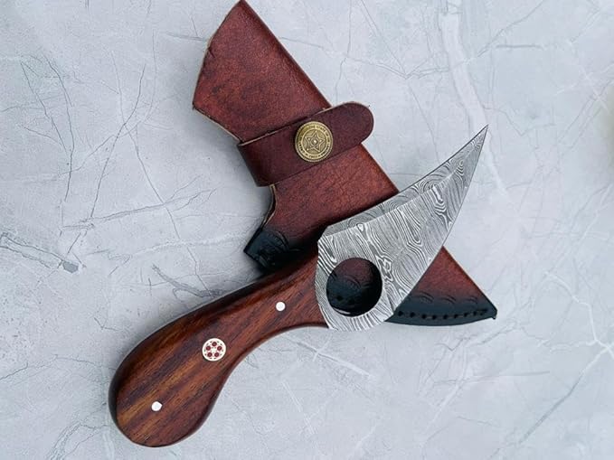 Handmade Damascus Steel Full Tang Knife for Skinning, Camping, Outdoor with Leather Sheath Fixed Blade Bushcraft Knives | Rosewood Handle