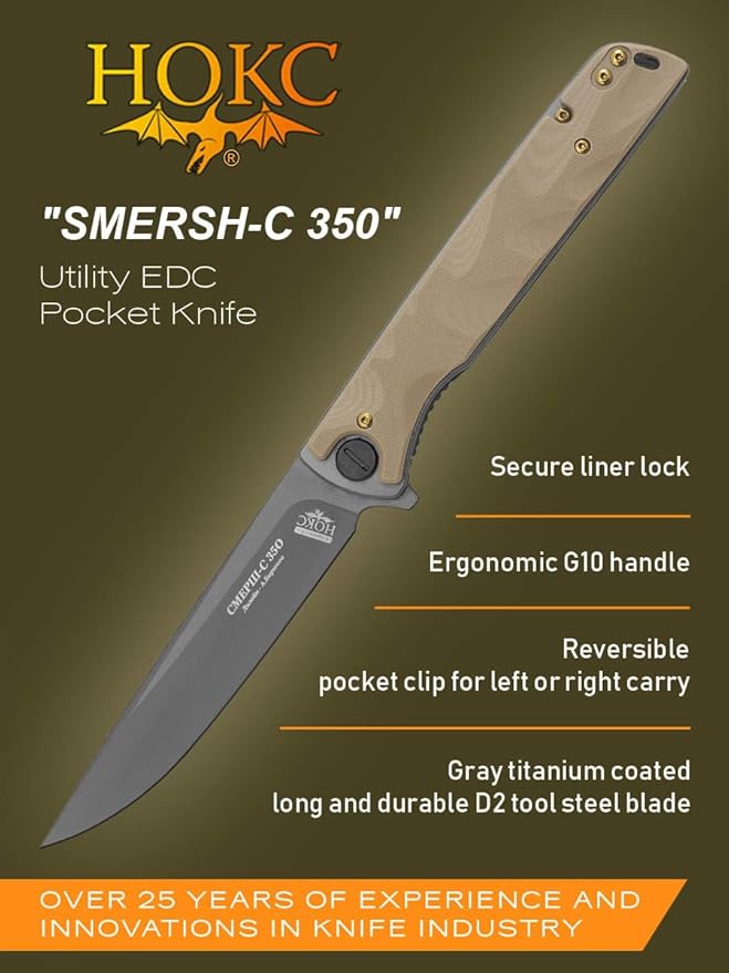 HOKC NOKS EDC camping folding knife Smersh-S | 350-100401 (Gray, Brown)