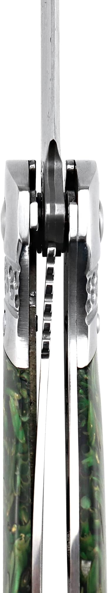 ALBATROSS HGDK028 EDC Sharp Mordern Damascus Folding Pocket Knife with Green paddy Synthetic Material Handle,Ball Bearing Assisted Opening Knives with Liner Lock Tail rope，Gifts/Collections