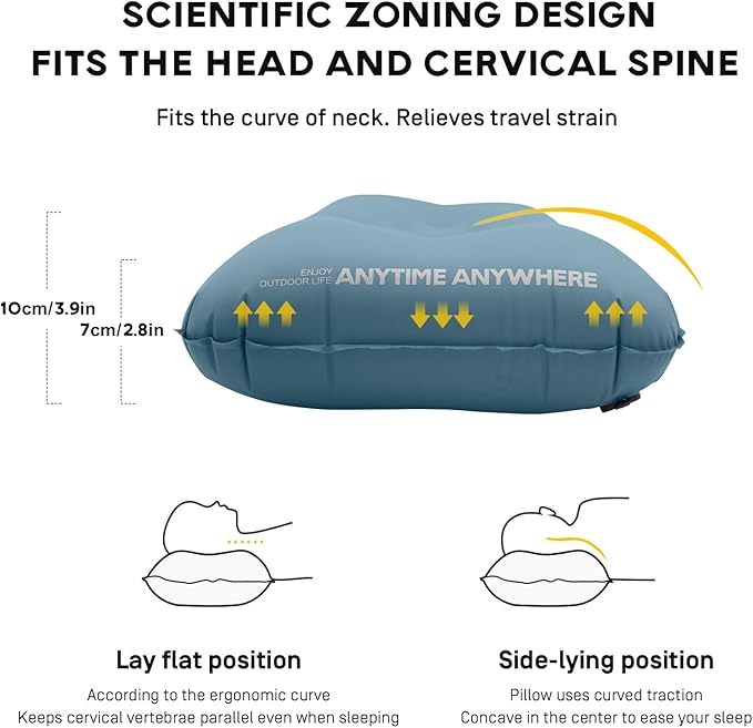 Backpacking Camping Pillow,Ultralight Inflatable Travel Pillow (11.8x16.9in) for Neck Lumbar Support，Ergonomic Lightweight Compact Hiking Blow Up Pillow for Outdoor Beach Airplane Offices