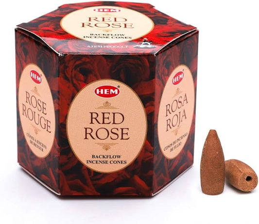HEM Red Rose Backflow Brown Incense Cones | Long Lasting Aroma for Positivity & Pure Air | Wood Powder | Aromatherapy for Stress Relief, Air Purifier & Cleansing | Gift Set - Pack of 40 Cones