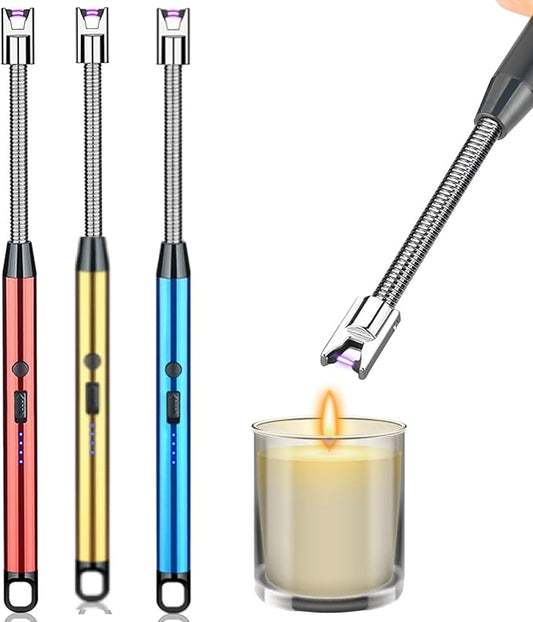 3 Pack Candle Lighter,Arc Lighter with USB Charging,Flameless Windproof,LED Battery Display,Safety Switch,Rotate 360 Degrees,for Aromatherapy,Candles,BBQ,Camping.(Red&Golden&Blue)