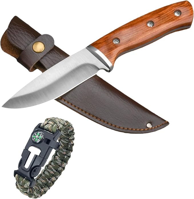 Hunting, Fishing, Camping, Hiking Knife with Leather Sheath