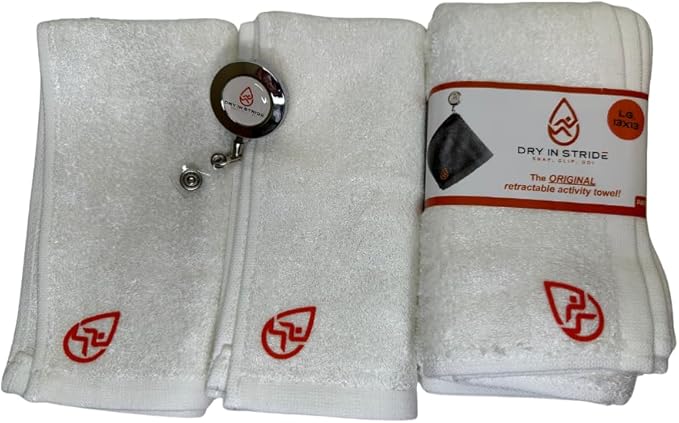 Clippable & Retractable Towels are Perfect for Exercise, Golf, Hiking, Automotive, Fishing, Sports, Yard Work & More (White, 13x13 inch (Large))