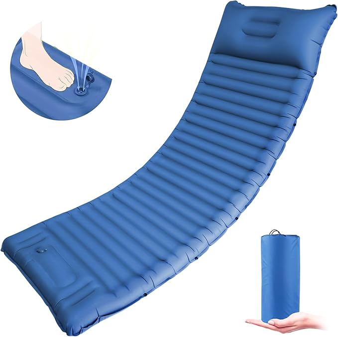 Sleeping Pad for Camping, 4in Thick Camping Air Mattress with Pillow, Camping Bed Sleeping Mat for Backpacking, Inflatable Camping Mat Built-in Pump, 40D+60D 2-Layer Nylon, Holds 400lbs,Repair Kit