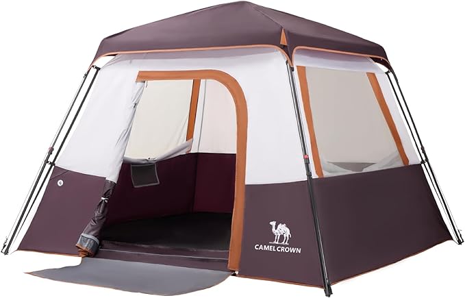CAMEL CROWN Cabin Tent with 1-Minute Setup, 4/6 Person Instant Tent with Weatherproof Floor