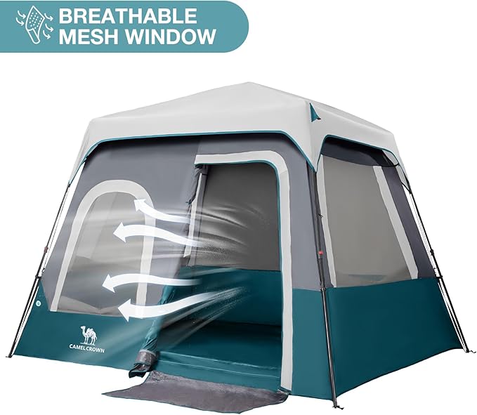 CAMEL CROWN Cabin Tent with 1-Minute Setup, 4/6 Person Instant Tent with Weatherproof Floor