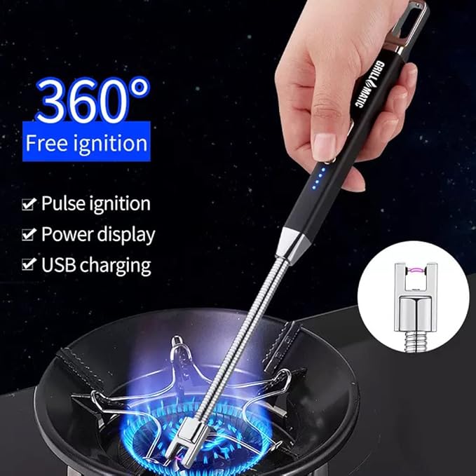 Windproof, Rechargeable, Flexible Neck, Lithium Ion, Electronic, Butane Free, Flameless, USB Grill Lighter