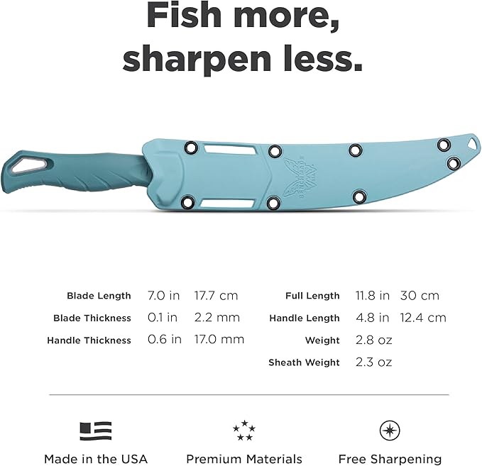 Benchmade - Fishcrafter 18010 Outdoor Knife with Depth Blue Santoprene Handle and 7" Trailing Point Blade (18010)