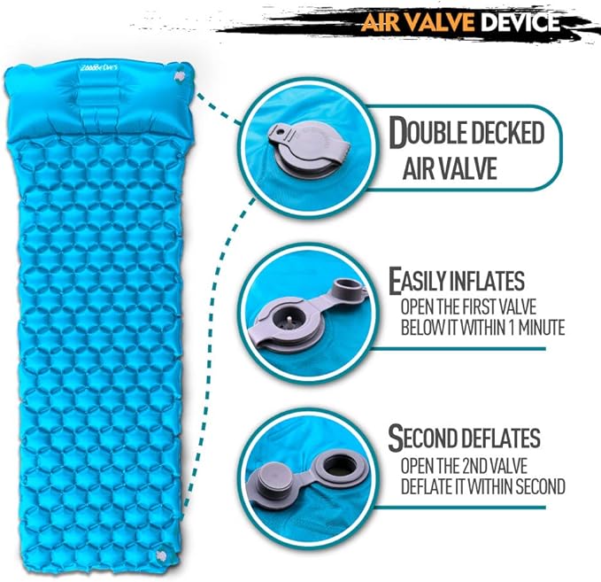ZOOOBELIVES Ultralight Sleeping Pad with Built-in Pillow, Inflatable Camping Mattress for Backpacking, Traveling and Hiking, Compact and Portable Camp Mat