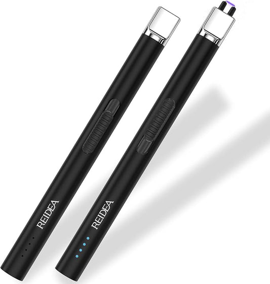 REIDEA Lighters 2 Pack S4 Pro Electric USB Rechargeable Safety Lock with LED Battery Indicator Flameless Windproof Arc Plasma Lighter for Candle (Obsidian Black)