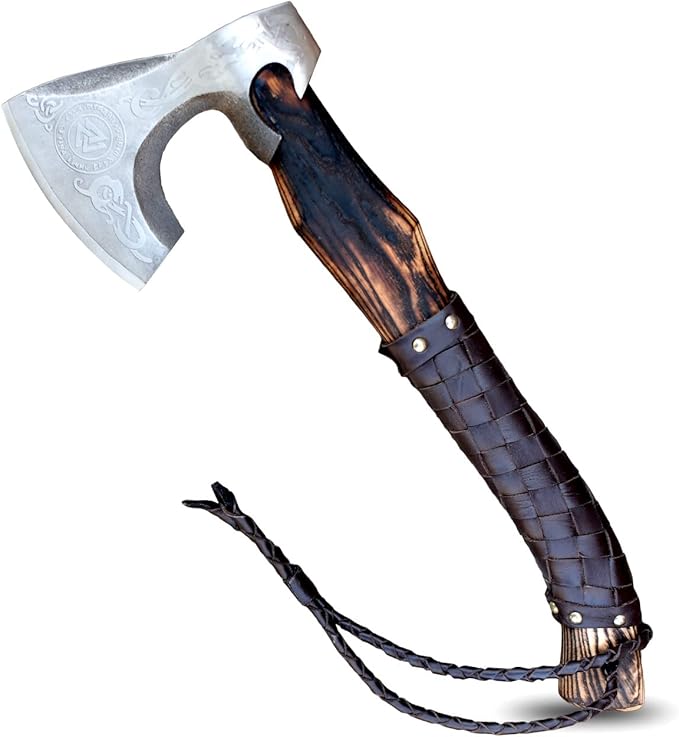 Handmade Forged Stainless Steel Viking Axe, Hatchet with Leather Sheath, Throwing Axe, Camping Axe, Solid Wood Handle Multiple Designs
