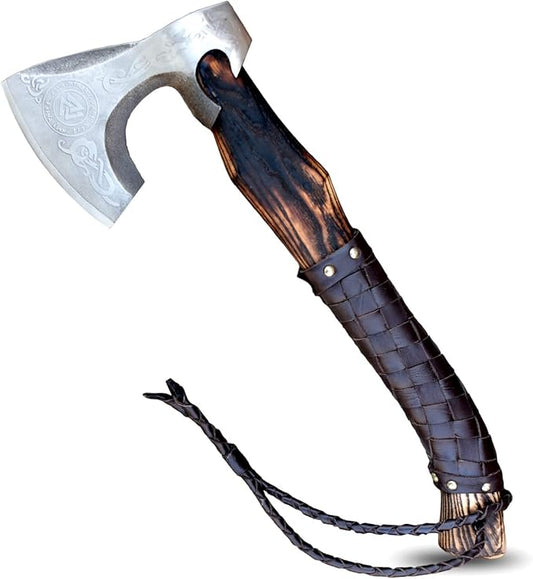 Handmade Forged Stainless Steel Viking Axe, Hatchet with Leather Sheath, Throwing Axe, Camping Axe, Solid Wood Handle Multiple Designs