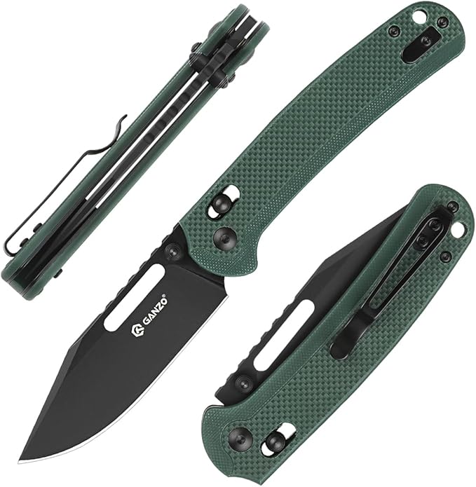 Ganzo G768PT-GB EDC Folding Pocket Knife Razor Sharp D2 Stainless Steel Black Blade G10 Handle with Clip Outdoor Foldable Pocket Knife Hunting Fishing Hiking Gear Best Gift for Men (Green)