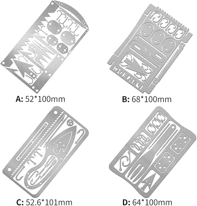 Outdoor Camping Multi-Function Tool, 4Pcs Fishing Card Multifunction Stainless Steel Preservative Survival Card for Outdoor Camping Over 18 Years Old Fishing Supplies