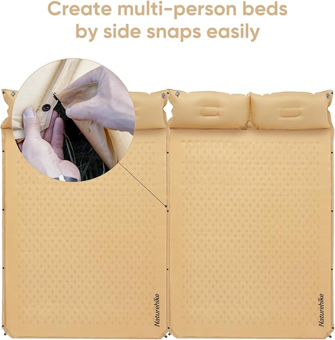 Naturehike Self-Inflating Double Sleeping Pad, Camping Mattress 2 Person, Ultralight Memory Foam Pad with Pillow, Fast Inflating, Patchwork Sleeping Pad for Camping, Hiking, RV Camping, Full, Yellow