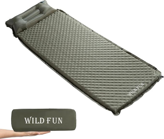 WILD FUN Sleeping Pad for Camping Self Inflating 1.5" Thick Foam Camping Sleeping Pad with Pillow Air Mattress Camping,Backpacking,Hiking