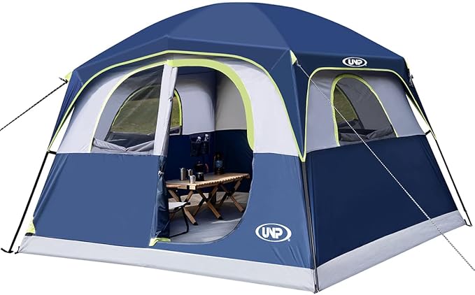 UNP Tents 6 Person Waterproof Windproof Easy Setup,Double Layer Family Camping Tent with 1 Mesh Door & 5 Large Mesh Windows -10'X9'X78in(H)