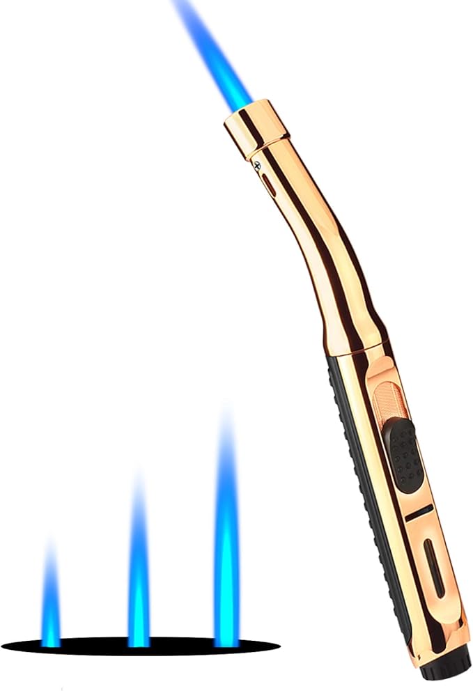 Yeuligo Torch Lighters, 7.6in Long Butane Lighter with Visible Window, Adjustable and Refillable Lighter for Kitchen Fireplace Camping Candle Grill BBQ Fireworks. Black (Gas Not Included)