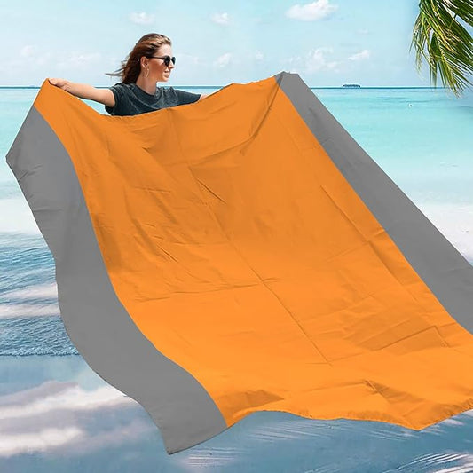 Orange Beach Blanket, Large Oversized Beach Mat Intimate Choice of Beach Accessories for Outdoor Travel Camping Hiking Good Gift (L-OrangeGrey)
