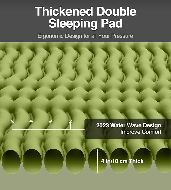 Luxtude Sleeping Pad for Camping, 4" Thick Queen Camping Mattress, Double Sleeping Pad for 2 Person, Inflatable Camp Mattress with Foot Pump, Air Mat for Adults - Backpacking/Car Traveling/Hiking