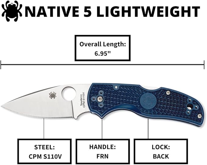 Spyderco Native 5 Lightweight Signature Knife with 2.95" CPM S110V Steel Blade and Dark Blue FRN Handle - PlainEdge - C41PDBL5