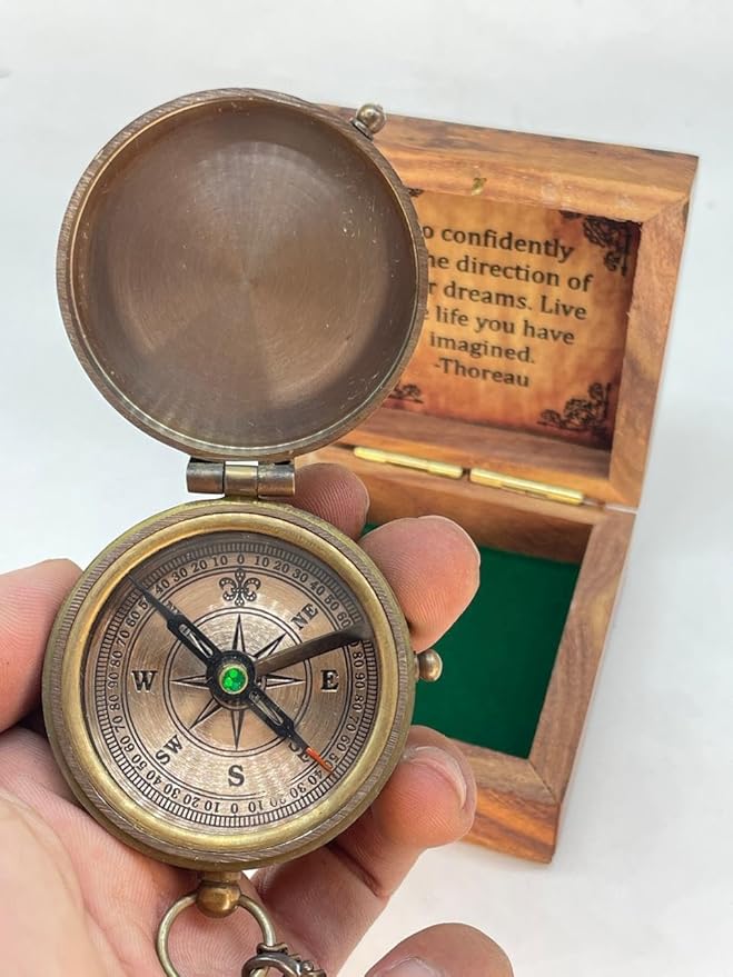 Nauticle Compass, Elegant Brass Compass with Engraved Pocket Sundial, Perfect Brass Decorative Objects, Timeless Navigation Perfect Brass Gifts for him.