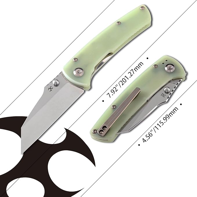 KANSEPT Mian Street Folding Pocket Knife 7.92in Liner Lock Folding Pocket Knives Liner Lock with 3.36in Stonewashed 154CM Blade and Jade G10 Handle for Outdoor, Tactical, Survival T1015B1