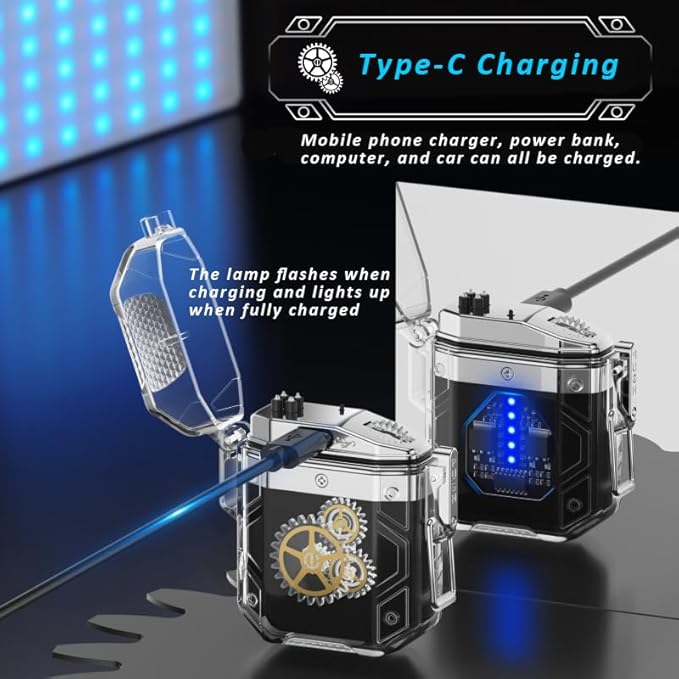 Lighters Dual Arc Lighter with Flashlight Rechargeable Windproof Waterproof Flameless Transparent Double Arc USB Lighter Good for Cigarette Outdoor Camping Hiking (Orage)