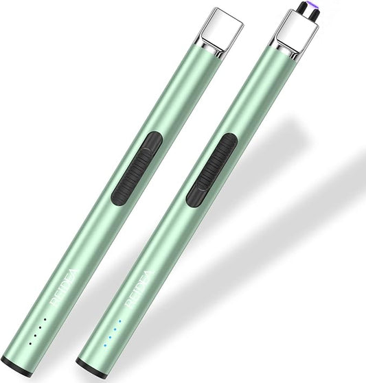 Electric Lighter 2 Pack REIDEA S4 Pro USB Rechargeable Safety Lock with LED Battery Indicator Flameless Windproof Arc Plasma Lighter for Candle, Fireworks (Mint Green)
