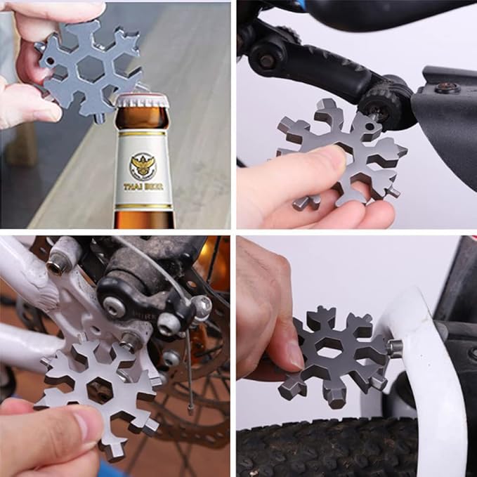 Portable 18 In 1 mini snowflakes multi pocket tool, Stainless Steel Multifunctional Tool Card, Handheld Tool For Outdoor Camping, Men Dad Gifts