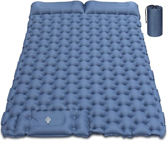 Outerman Double Camping Sleeping Pad, Self Inflating Sleeping Mat 2 Person with Pillow, Built-in Foot Pump for Camping, Hiking, Traveling Tent (Blue)
