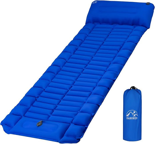 Camping Sleeping Pad Inflatable Sleeping Mat with Pillow Built-in Pump Compact Ultralight Waterproof Camping Air Mattress for Backpacking, Hiking, Tent, Traveling & Outdoor Blue