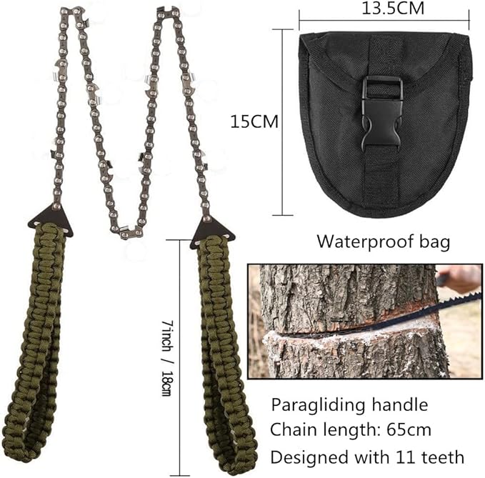 Pocket Chainsaw Paracord Handle Survival Chain Saw Magnesium Fire Starter 32.6 Inches Portable Garden Hand Saw with Sharp Teeth Emergency Outdoor Tool Gear for Camping Hunting Tree Cutting