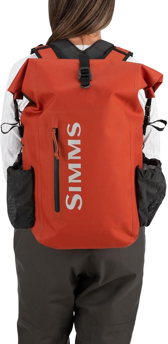 Simms Dry Creek Roll Top Backpack, Waterproof Bag, Simms Orange