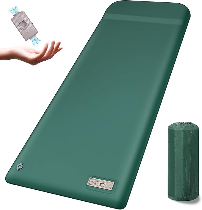 OUTSKIRT Sleeping Pad for Camping with Built-in Pump, Camping Mattress with Memory Foam, Easy to Inflate/Deflate Air Mattress for Camping and Other Outdoor Adventures,Green