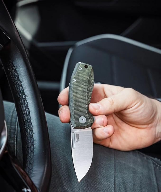 LionSTEEL NANO Titanium Frame Lock Folding Pocket Knife, Magnacut Steel Blade, Solid Handle Construction, Drop Point, Made in Italy (Green Micarta)