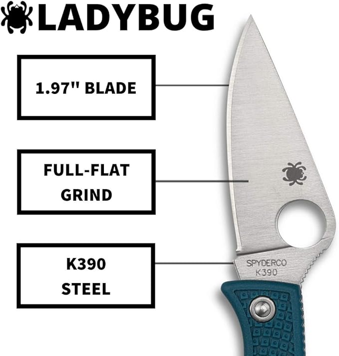Spyderco Ladybug 3 Lightweight Knife with 1.97" K390 Premium Stainless Steel Blade and Durable Blue FRN Handle - PlainEdge - LFP3K390
