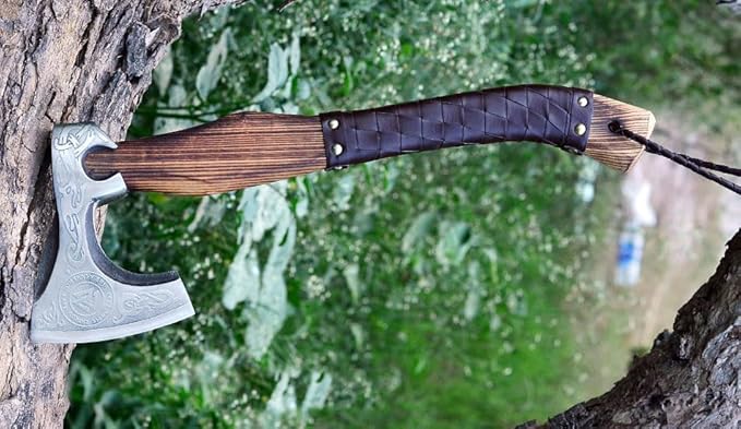 Custom Handmade Gift Viking Axe Carbon Steel Bushcrafting Axe Hunting Battle Ready Axe with Leather Sheath Camping Bearded Hatchets Blacksmith Hunting Axe (VK-Ax-1)