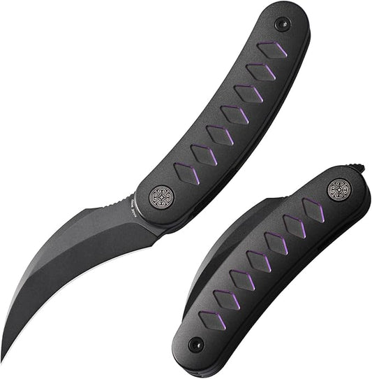 Knife Kage-C03 Front Flipper Knife,2.52" M390 Stonewashed Blade Pocket Knife,3.39" 6AL4V Titanium Handle,Ceramic Ball Bearing with Liner Lock,Outdoor Folding Knife (Purple)