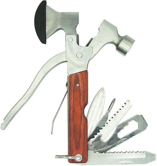 Portable Multipurpose Multitool Camping Hatchet Survival Hammer Wood Inlay Handle Metal Outdoor Gadgets Axe Gift for Men Women