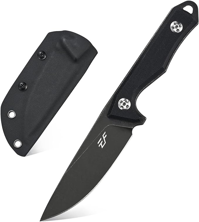 Eafengrow EF107 Fixed Blade Knife D2 Steel Blade Knife with Kydex Sheath G10 Handle Compact Outdoor Field Utility Knife (Black)