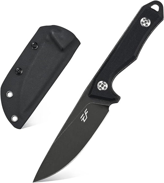 Eafengrow EF107 Fixed Blade Knife D2 Steel Blade Knife with Kydex Sheath G10 Handle Compact Outdoor Field Utility Knife (Black)