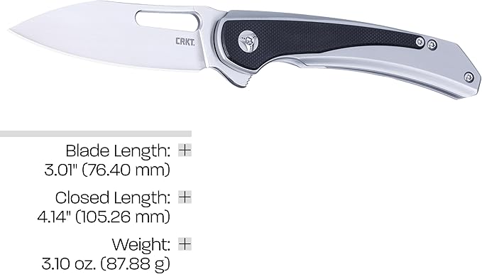 CRKT Padawan Everyday Carry Folding Knife: Wharncliffe with 14C28N Steel Blade, Stainless Steel Handle w/G10 Overlay, Frame Lock, 6075