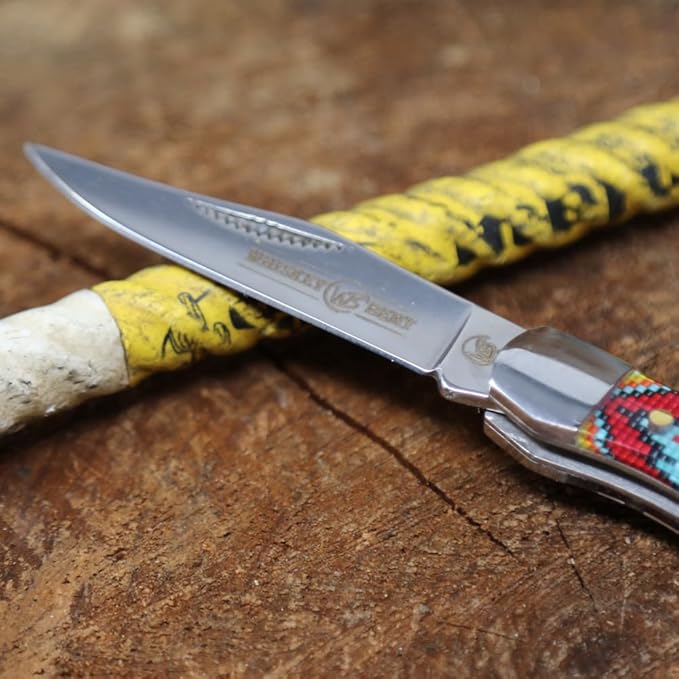 WHISKEY BENT HAT CO. Mini Hunter Folding Pocket Knife 2.75" Closed Length 440C Stainless Steel Blade (The Warrior)